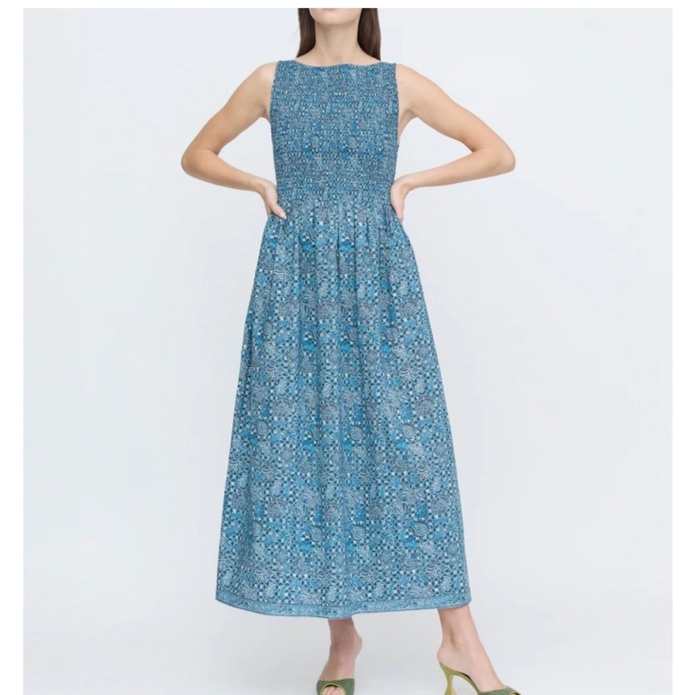 Hill House Home Cosima Nap Dress in the Navy Calico Trellis Size L